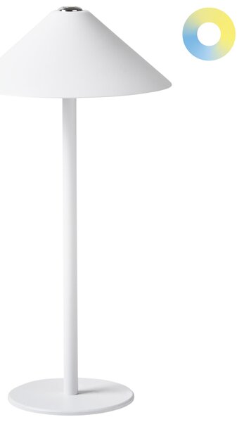 Stolná lampa biela hliníková s dotykovým vypínačom nabíjanie cez USB kábel bezdrôtová moderný štýl interiér exteriér