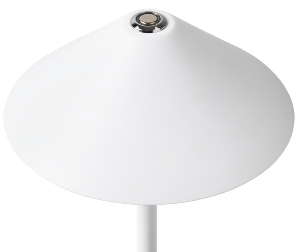 Stolná lampa biela hliníková s dotykovým vypínačom nabíjanie cez USB kábel bezdrôtová moderný štýl interiér exteriér
