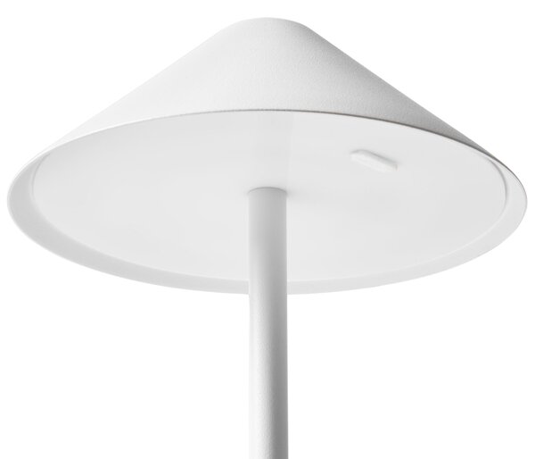 Stolná lampa biela hliníková s dotykovým vypínačom nabíjanie cez USB kábel bezdrôtová moderný štýl interiér exteriér