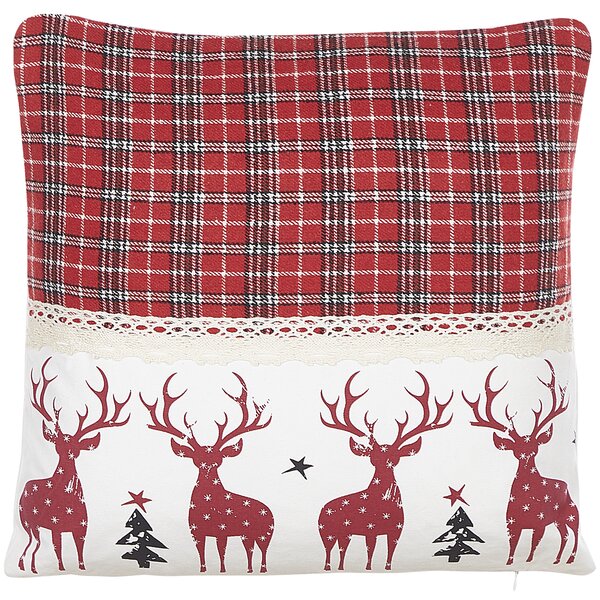 Sada 2 dekoratívnych vankúšov červená biela polyester bavlna 45 x 45 cm štvorcový tvar zvierací vzor soby Vianoce tradičný štýl doplnky