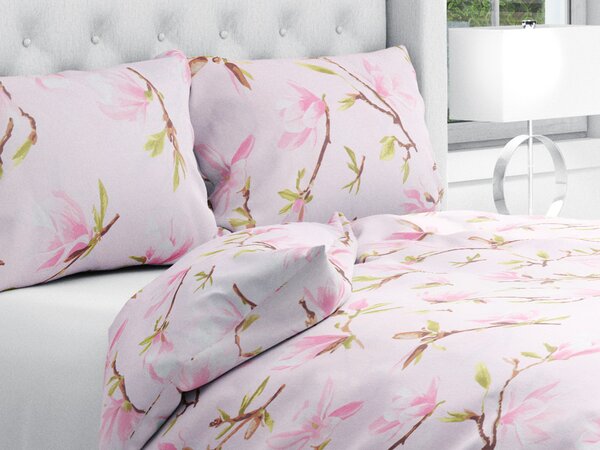 Biante Bavlnené posteľné obliečky Sandra SA-233 Kvety magnólie na ružovom Jednolôžko 140x200 a 70x90 cm