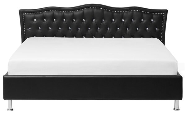 Posteľ čierna umelá koža 180 x 200 cm prešívané čelo s gombíkmi moderný glamour štýl spálňa