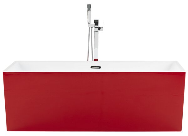 Voľne stojaca vaňa červená biela akrylát 170 x 81 cm obdĺžnikový tvar pre 1 osobu moderný štýl kúpeľňa