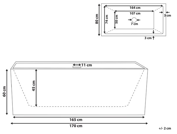 Voľne stojaca vaňa červená biela akrylát 170 x 81 cm obdĺžnikový tvar pre 1 osobu moderný štýl kúpeľňa