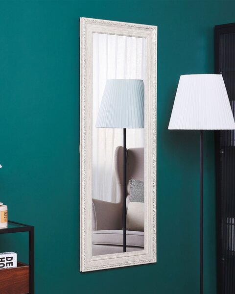 Nástenné zrkadlo béžové a strieborné 50 x 130 cm obdĺžnikové moderné do obývacej izby a spálne