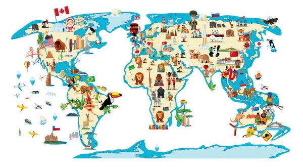 Nástenná samolepka Ambiance World Map Ethnic Tour