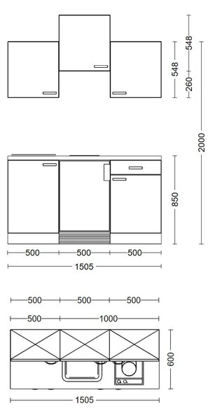 MINIKUCHYŇA 150,5 cm FlexWell - Online Only kuchyne, Online Only