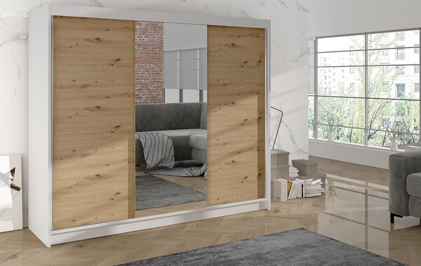 Šatníková skriňa DERBY I - 200 cm Biela - dub artisan