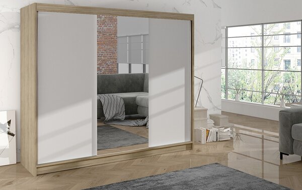 Šatníková skriňa DERBY I - 200 cm Dub sonoma/biela
