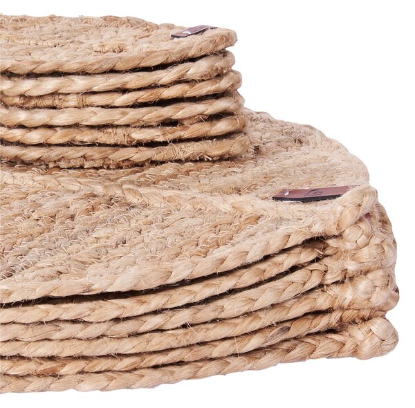 Sada 12 prestieraní a podložiek prírodná z juty 30 x 40/10 x 12 cm ručne vyrobené podložky v tvare listu boho kuchyňa jedáleň