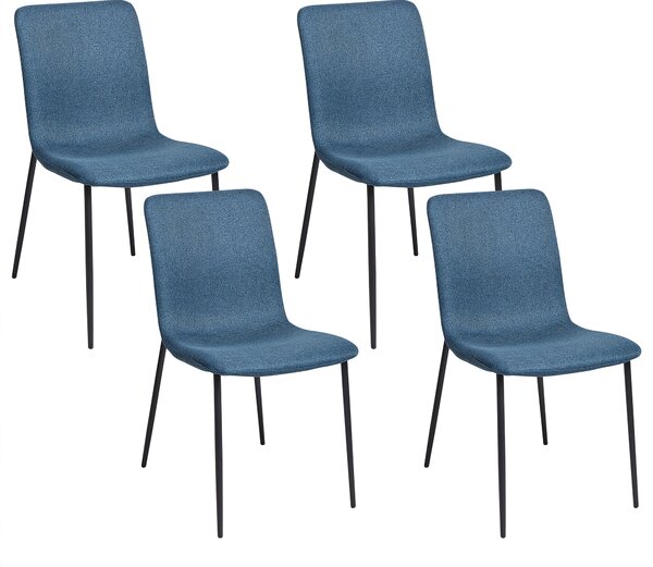 Sada 4 jedálenských stoličiek tmavomodrá látkové čalúnenie polyester železné nohy moderný štýl kuchyňa jedáleň
