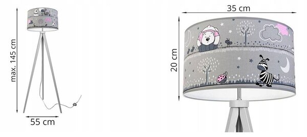 Detská stojacia lampa Ladybird, 1x textilné tienidlo so vzorom, (výber z 2 farieb konštrukcie)
