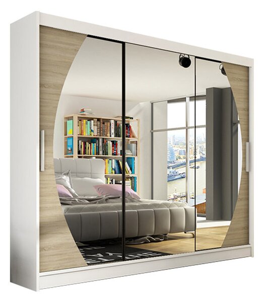 Veľká šatníková skriňa ASTON V 250 cm - biela / dub sonoma
