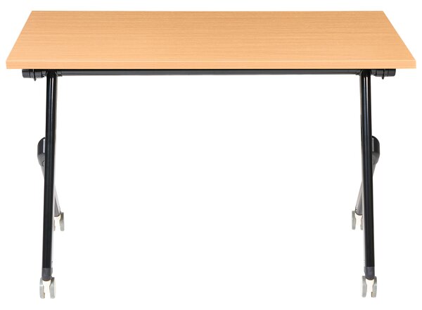 Skladací písací stôl hnedá MFC stolová doska čierny kovový rám 120 x 60 cm prenosný stolík s kolieskami moderná kancelária