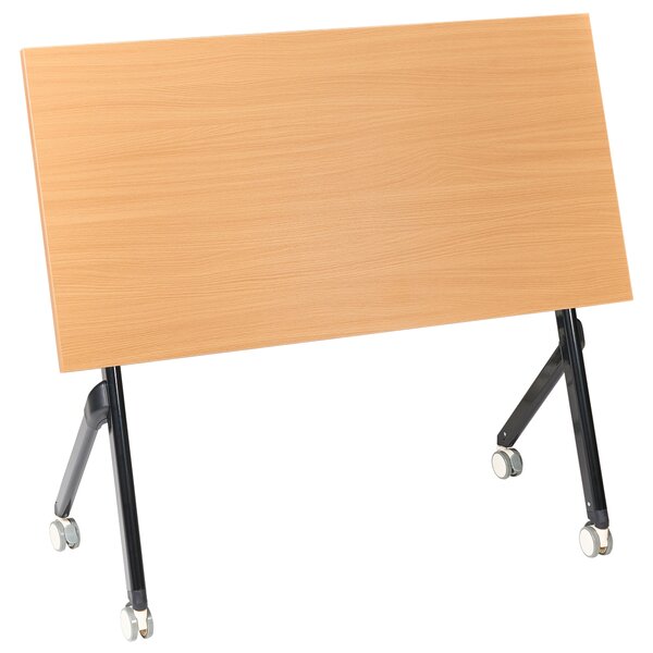 Skladací písací stôl hnedá MFC stolová doska čierny kovový rám 120 x 60 cm prenosný stolík s kolieskami moderná kancelária