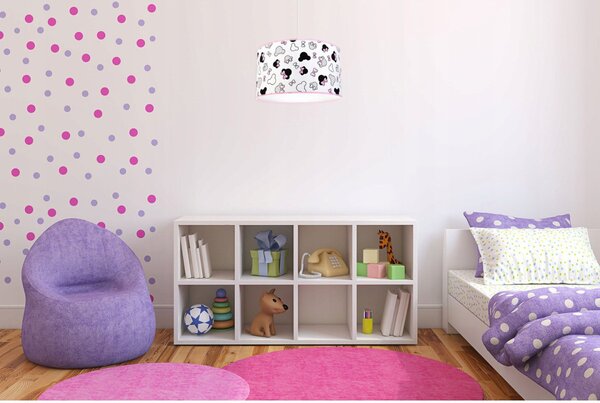 Detské závesné svietidlo Minnie, 1x textilné tienidlo so vzorom, (fi 35cm)