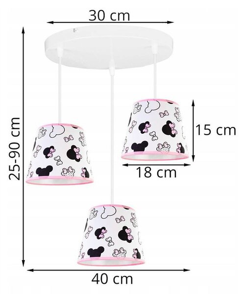 Detské závesné svietidlo Minnie, 3x textilné tienidlo so vzorom, o, s
