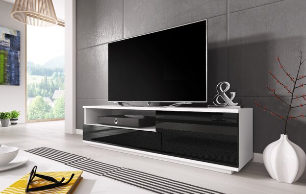 Moderný televízny stolík Zuma, biela/čierny lesk