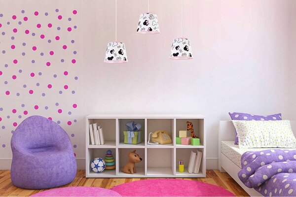 Detské závesné svietidlo Minnie, 3x textilné tienidlo so vzorom, s