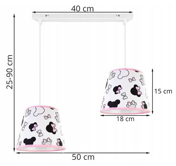 Detské závesné svietidlo Minnie, 2x textilné tienidlo so vzorom, s