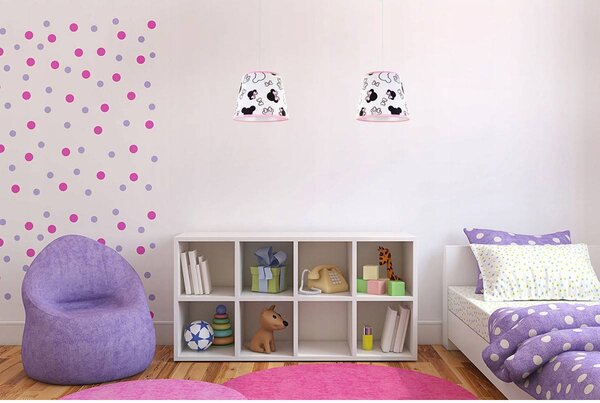 Detské závesné svietidlo Minnie, 2x textilné tienidlo so vzorom, s