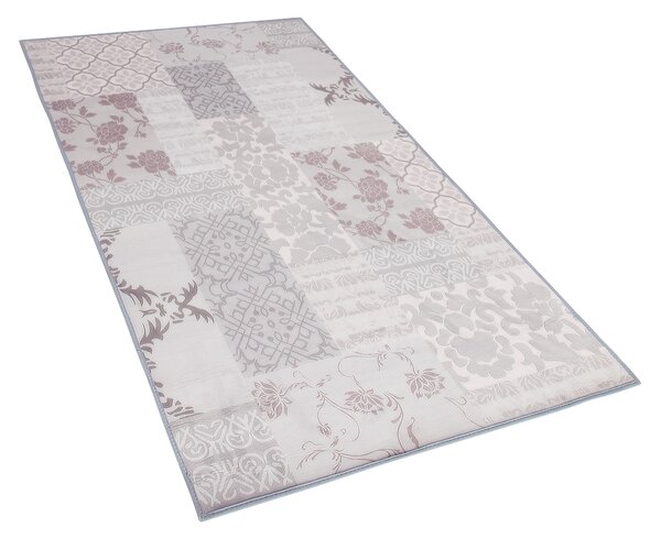 Koberec sivý a ružový polyester 80 x 150 cm s krátkym vlasom kvetovaný vzor vintage dizajn