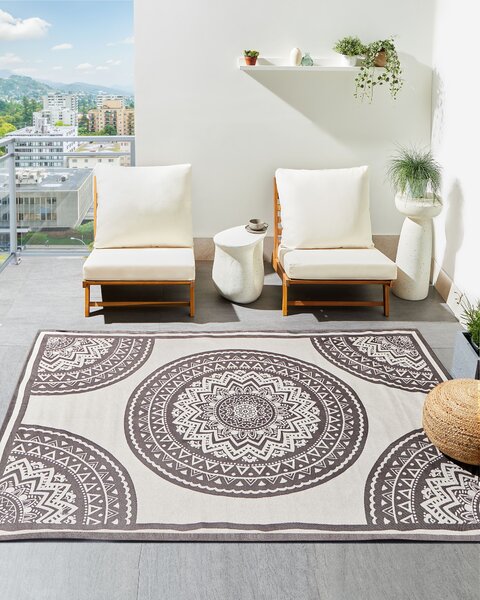 Koberec sivá béžová syntetický materiál 160 x 230 cm izbový vonkajší s orientálnym vzorom moderný balkón a terasa