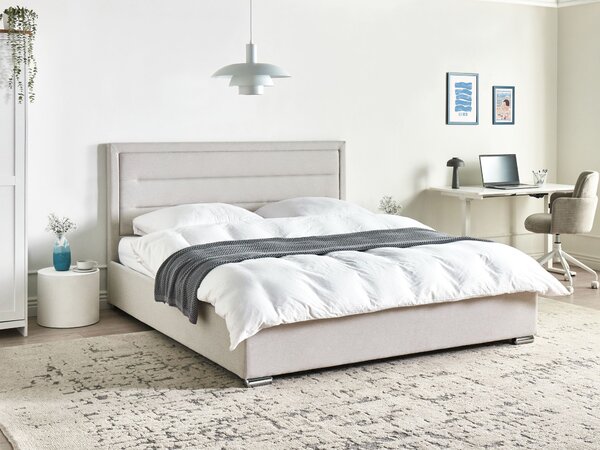 Posteľ s úložným priestorom svetlobéžová látkové čalúnenie polyester 180 x 200 cm čalúnené čelo lamelový rošt moderný štýl spálňa