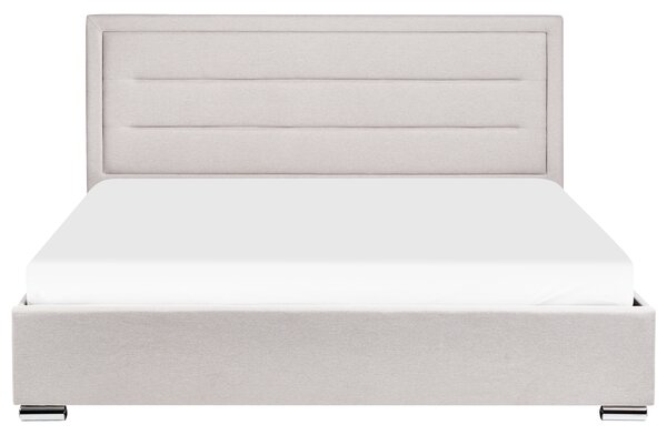 Posteľ s úložným priestorom svetlobéžová látkové čalúnenie polyester 180 x 200 cm čalúnené čelo lamelový rošt moderný štýl spálňa