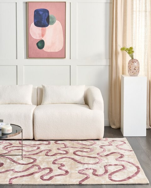 Koberec béžová a ružová viskóza a vlna abstraktný vzor 160 x 230 cm moderný glamour štýl
