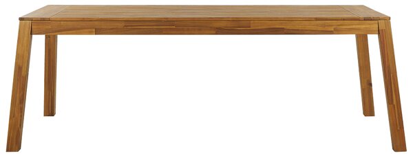 Záhradný jedálenský stôl svetlé drevo laminované akáciové drevo 210 x 90 cm obdĺžnikový tvar rustikálny dizajn interiér exteriér