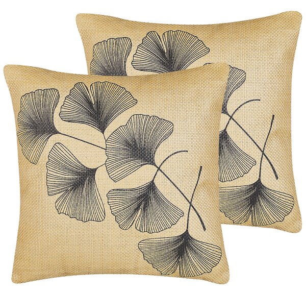 Sada 2 dekoratívnych vankúšov béžová čierna polyester 45 x 45 cm štvorcový tvar rastlinný vzor moderný rustikálny štýl doplnky