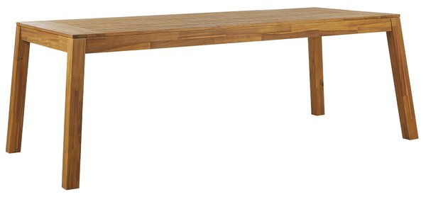 Záhradný jedálenský stôl svetlé drevo laminované akáciové drevo 210 x 90 cm obdĺžnikový tvar rustikálny dizajn interiér exteriér