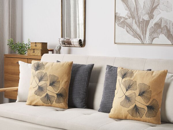 Sada 2 dekoratívnych vankúšov béžová čierna polyester 45 x 45 cm štvorcový tvar rastlinný vzor moderný rustikálny štýl doplnky