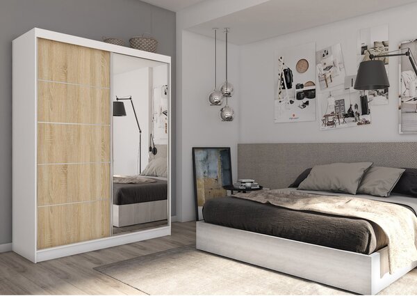 Kvalitná Šatníková Skriňa Makira 160 cm Biela - dub artisan