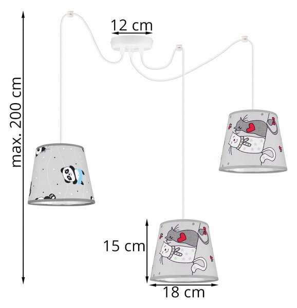Detské závesné svietidlo Cone Spider, 3x textilné tienidlo so vzorom (výber zo 7 farieb), w
