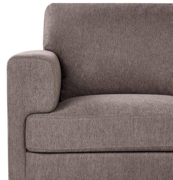 3-miestna pohovka hnedé látkové čalúnenie železné nohy minimalistický štýl mid century modern