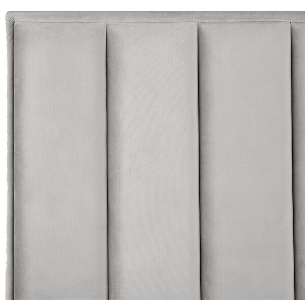 Posteľ s úložným priestorom sivá zamatové čalúnenie 140 x 200 cm čierne kovové nohy prešívané čelo lamelový rošt moderný štýl spálňa