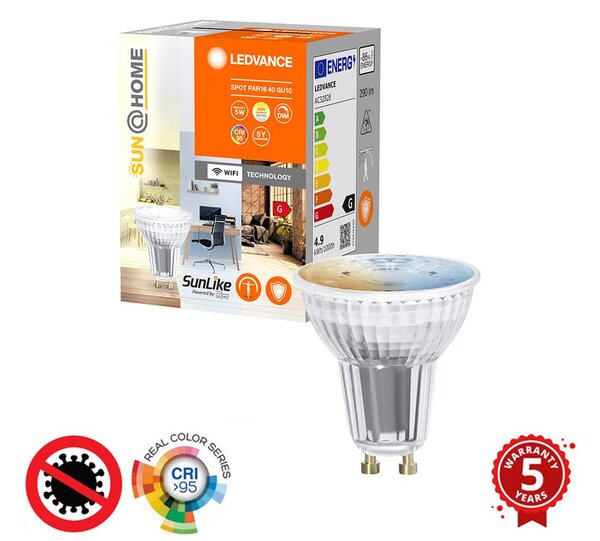 Ledvance LED Stmievateľná antibakteriálna žiarovka PAR16 GU10/4,9W/230V Wi-Fi - Ledvance P227201 + záruka 3 roky zadarmo