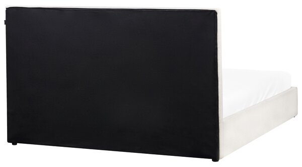 Posteľ s úložným priestorom krémová biela látkové čalúnenie polyester 180 x 200 cm s čelom moderný štýl spálňa