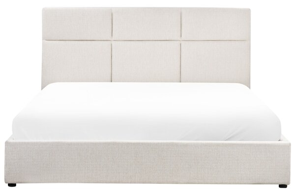 Posteľ s úložným priestorom krémová biela látkové čalúnenie polyester 180 x 200 cm s čelom moderný štýl spálňa