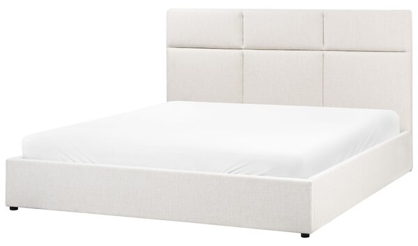 Posteľ s úložným priestorom krémová biela látkové čalúnenie polyester 180 x 200 cm s čelom moderný štýl spálňa