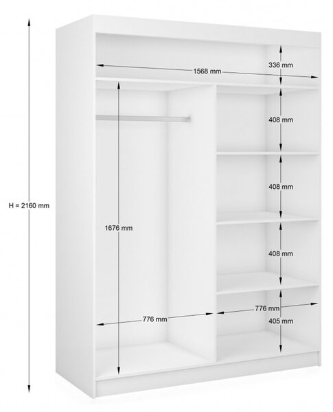 Kvalitná Šatníková Skriňa Tanna 160 cm Biela - čierna