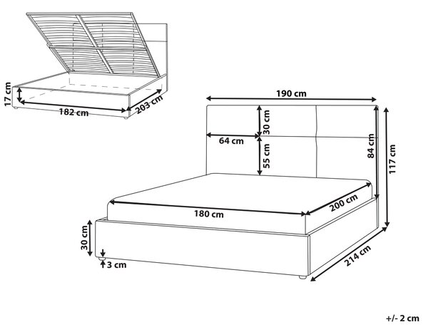 Posteľ s úložným priestorom krémová biela látkové čalúnenie polyester 180 x 200 cm s čelom moderný štýl spálňa