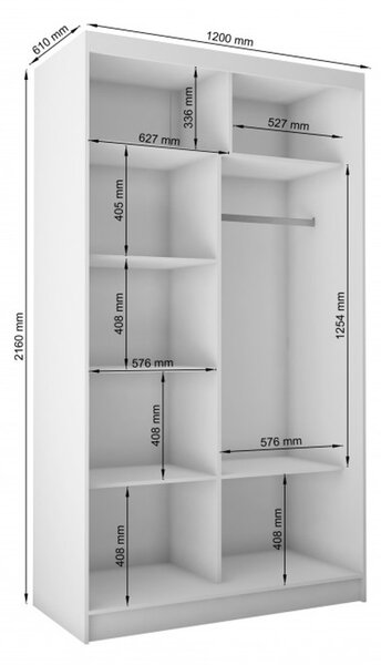 Kvalitná Šatníková Skriňa Tanna 120 cm Biela