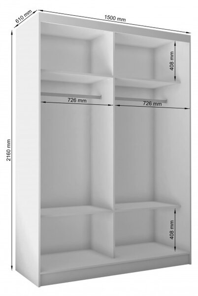 Kvalitná Šatníková Skriňa Tanna 150 cm Čierna/biela