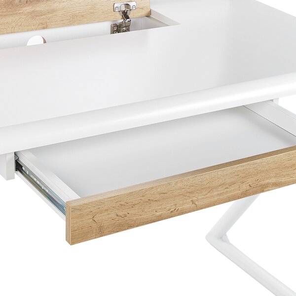 Písací stôl biela svetlé drevo MDF kov 120 x 60 cm obdĺžnikový tvar zásuvka skrinka moderný škandinávsky štýl kancelária