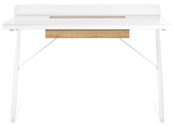 Písací stôl biela svetlé drevo MDF kov 120 x 60 cm obdĺžnikový tvar zásuvka skrinka moderný škandinávsky štýl kancelária