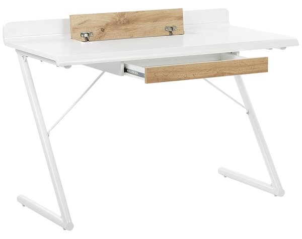 Písací stôl biela svetlé drevo MDF kov 120 x 60 cm obdĺžnikový tvar zásuvka skrinka moderný škandinávsky štýl kancelária