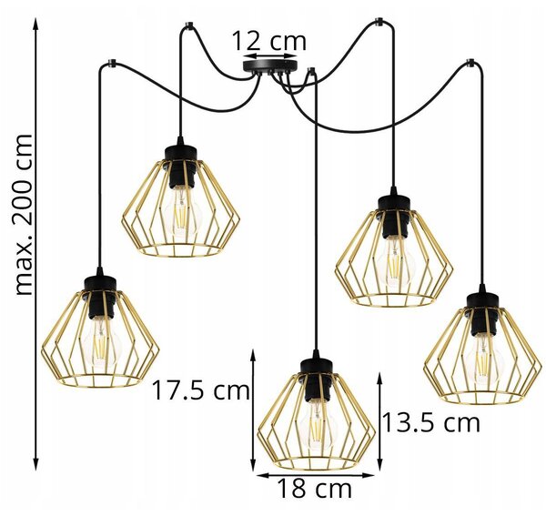 Závesné svietidlo Nuvola Spider 1, 5x zlaté drôtené tienidlo